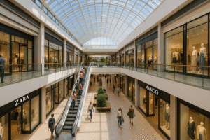 Imagem de um centro comercial moderno
